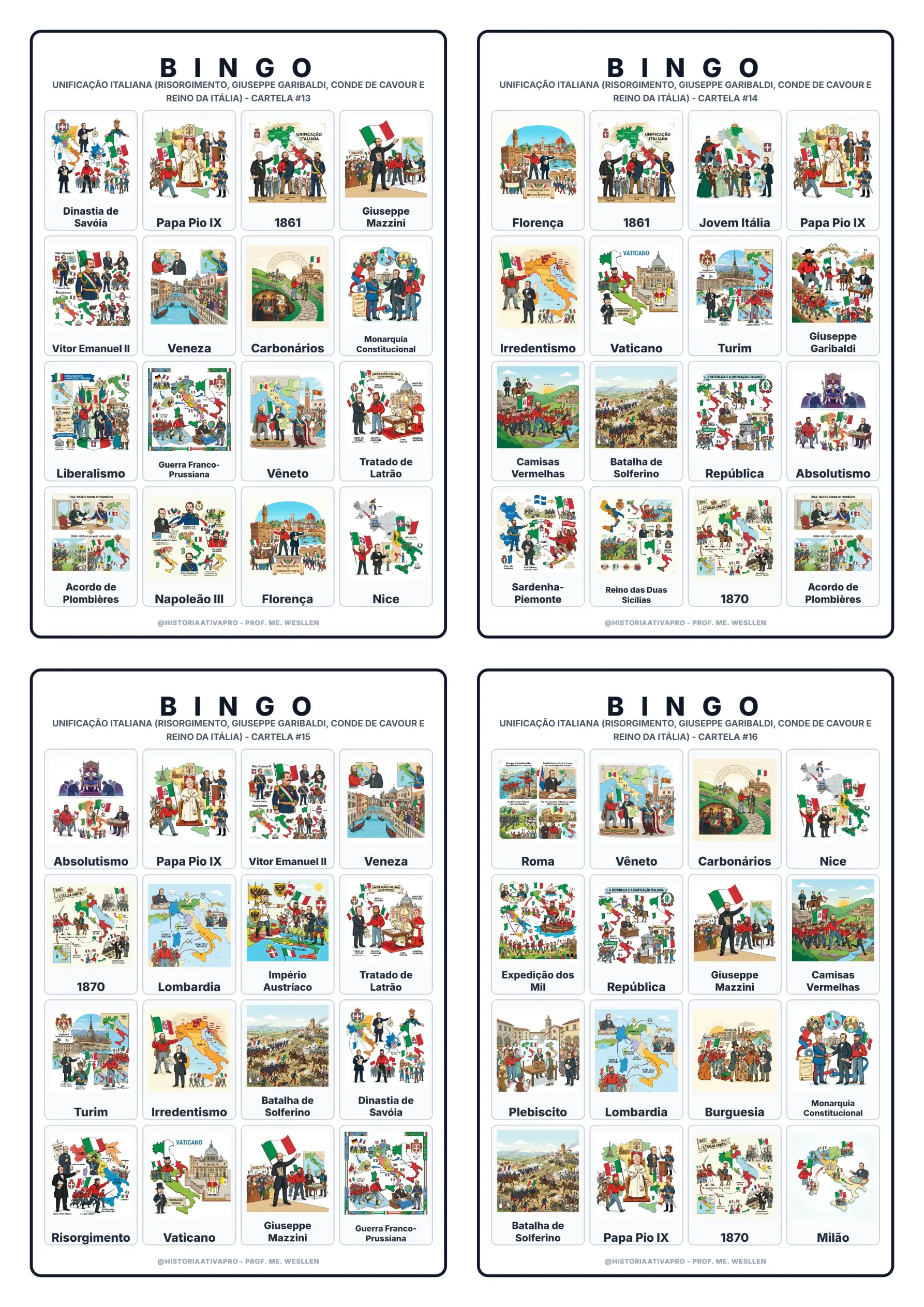 Bingo Unificação Italiana PDF: Jogo de História 8º Ano — amostra 6: Jogo de História pronto para imprimir: Bingo da… Bingo Unificação Italiana PDF: Jogo de História 8º Ano — amostra 6: Jogo de História pronto para imprimir: Bingo da…