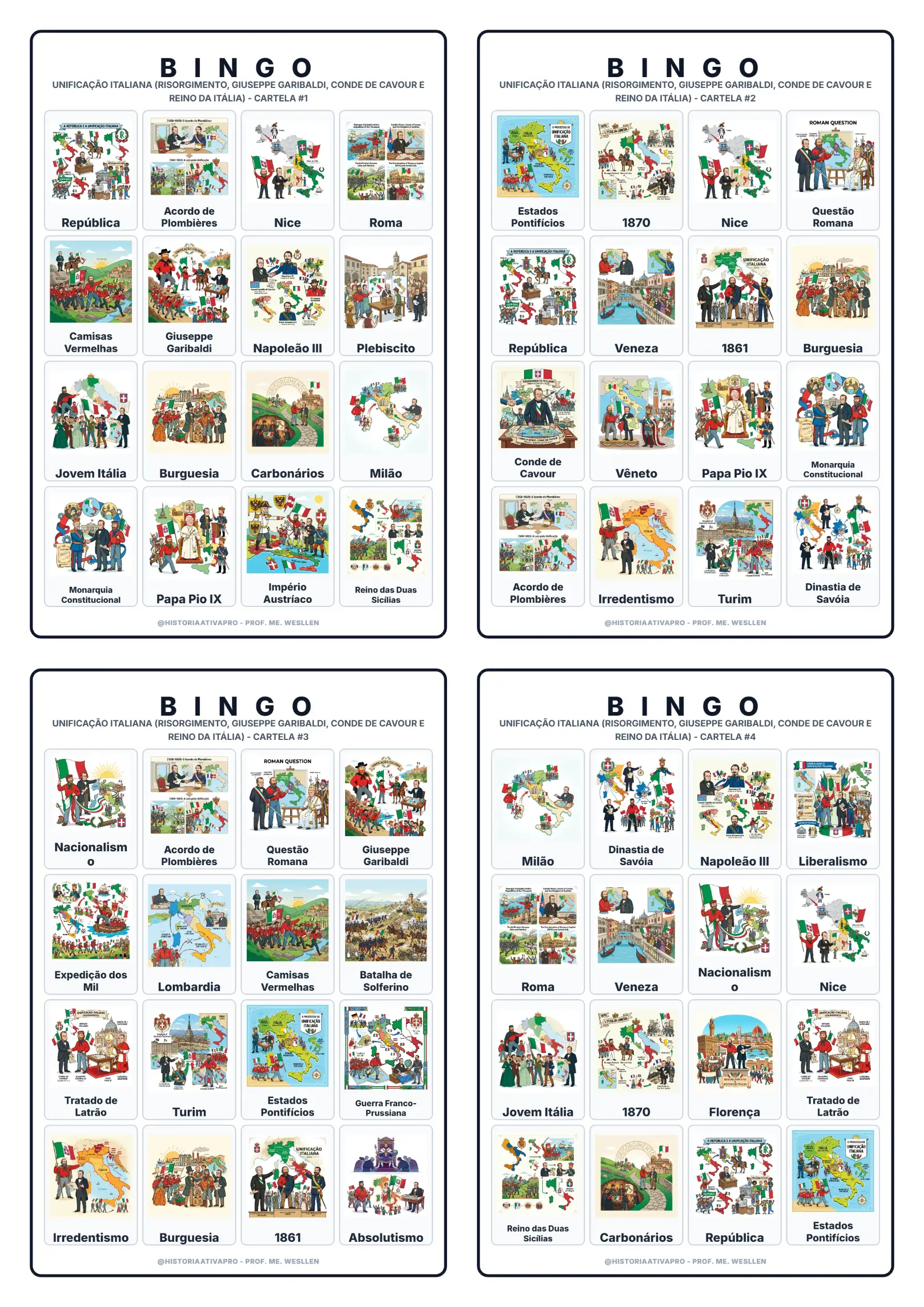 Bingo Unificação Italiana PDF: Jogo de História 8º Ano — capa do material
