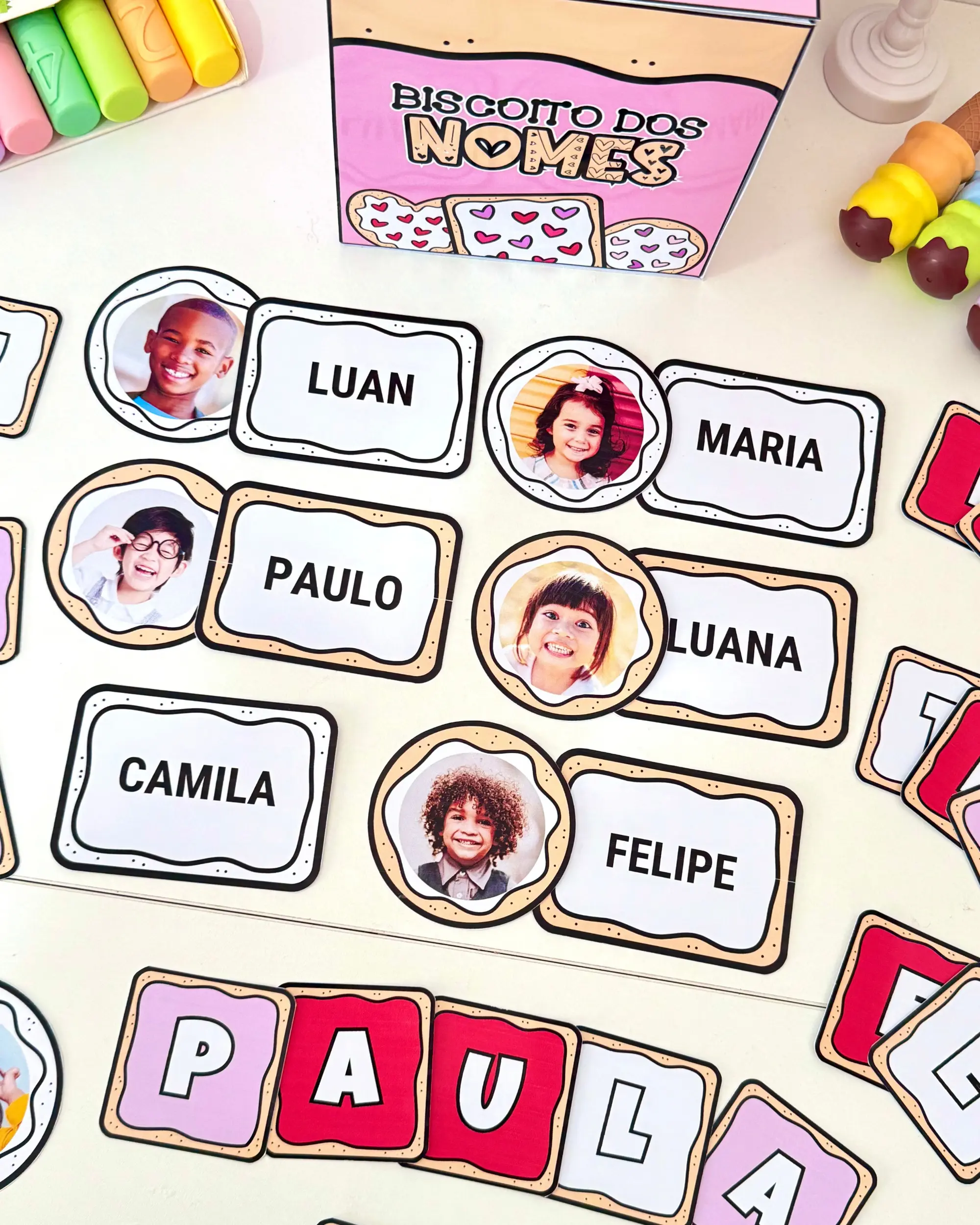 Biscoito dos Nomes | Atividade Nome Próprio na Educação Infantil | Pareamento e Letras Móveis — amostra 3: O Material…