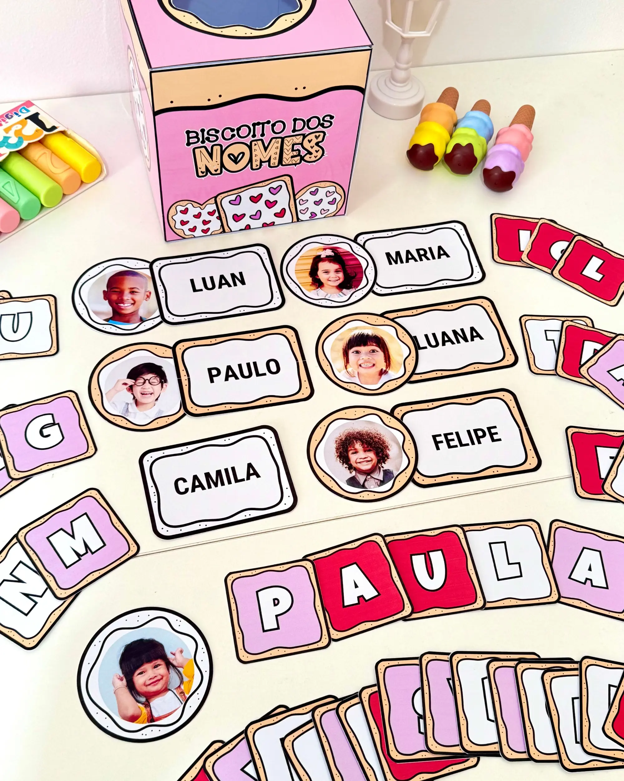 Biscoito dos Nomes | Atividade Nome Próprio na Educação Infantil | Pareamento e Letras Móveis — amostra 6: O Material…