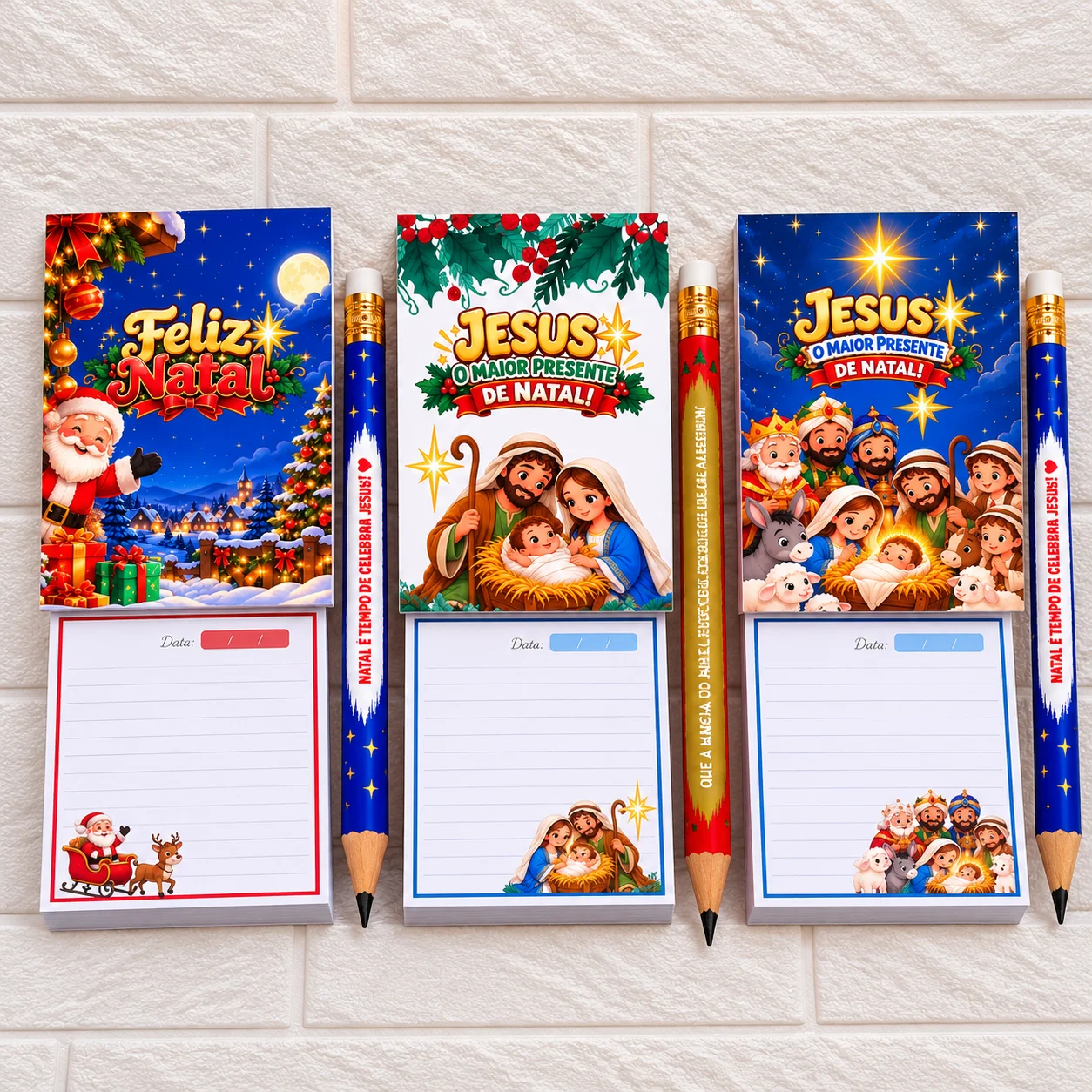 Bloquinhos Natalinos + Adesivos para Lápis — Arquivo Digital — amostra 1: O que você encontrará no kit Bloquinhos Natalinos + Adesivos para Lápis — Arquivo Digital — amostra 1: O que você encontrará no kit