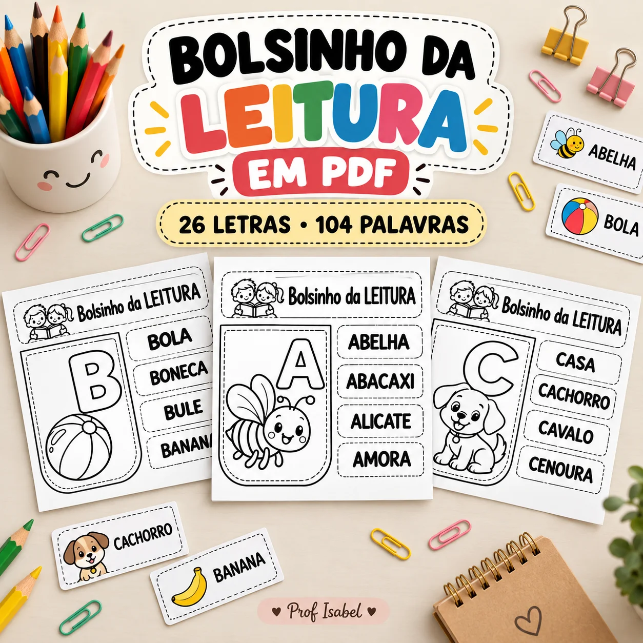 Bolsinho da Leitura em PDF – 26 Letras e 104 Palavras — capa do material