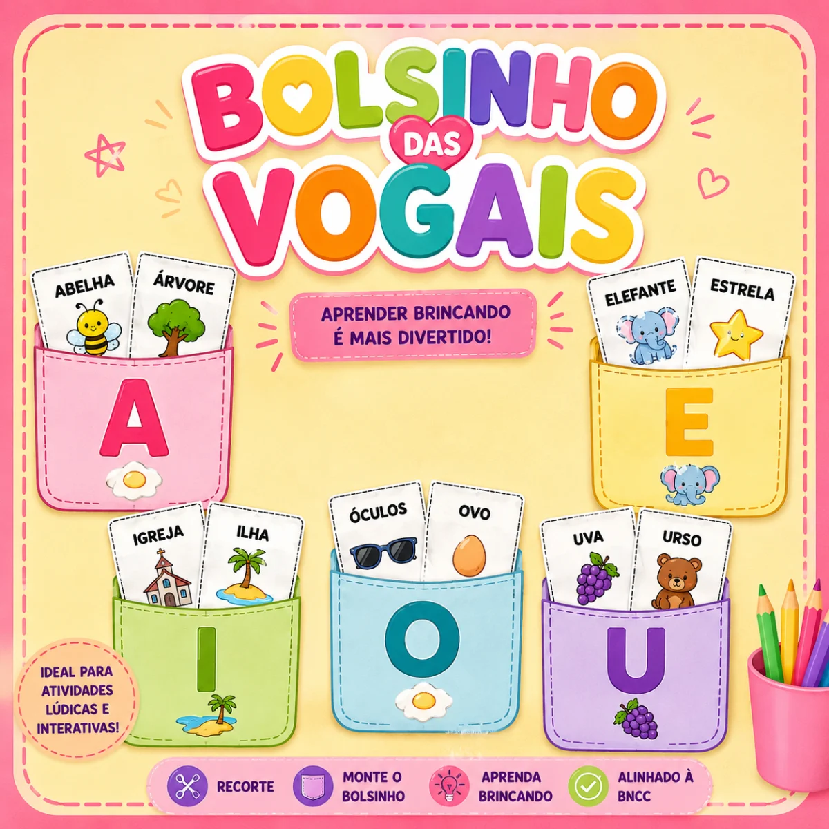 Bolsinho das Vogais – Recurso Lúdico de Alfabetização — Alfabetização para Educação Infantil: Bolsinho das Vogais: recurso…