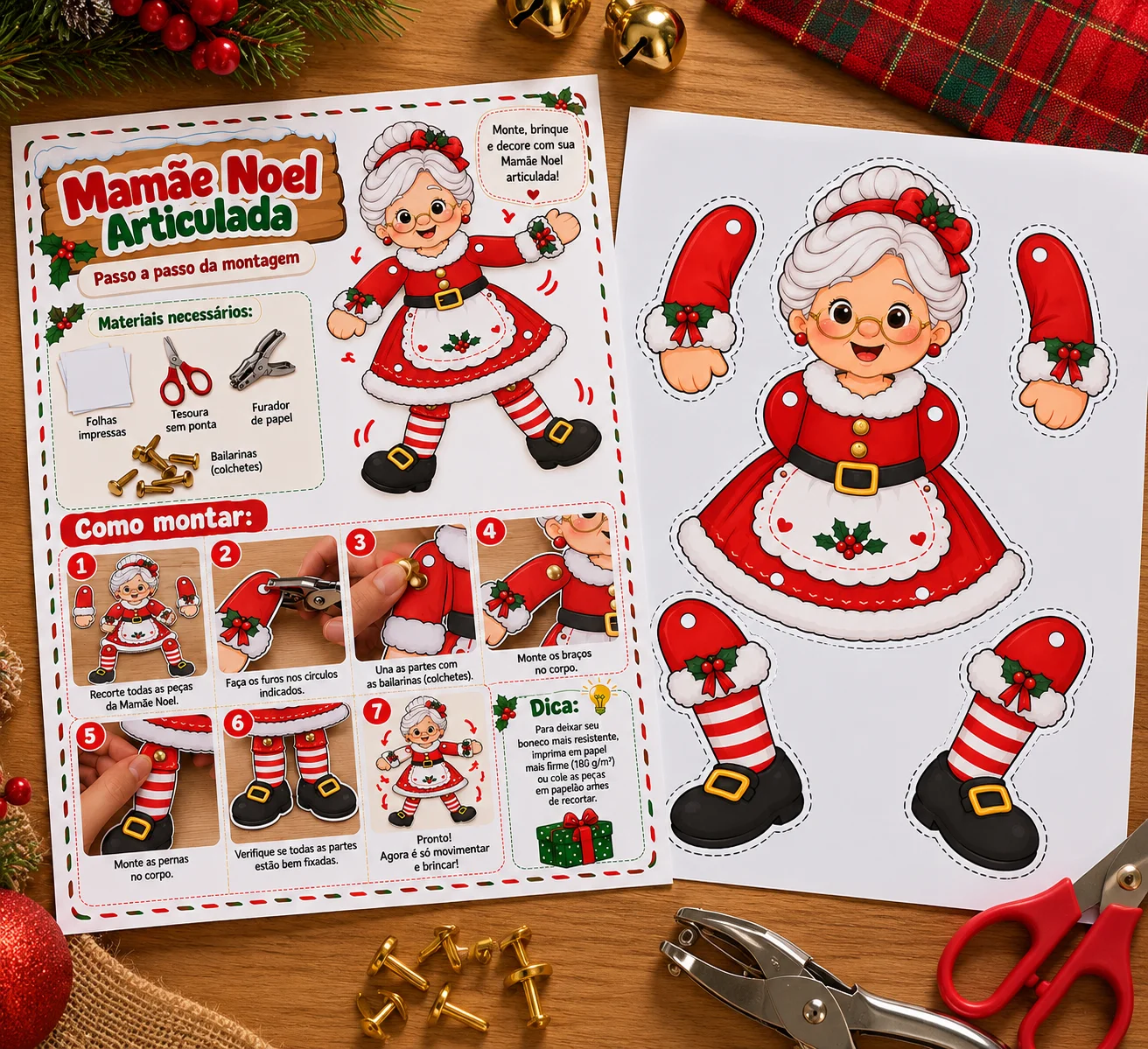 Boneco Natalino Mamãe Noel Articulada para Montar — amostra 2: O que você vai receber?