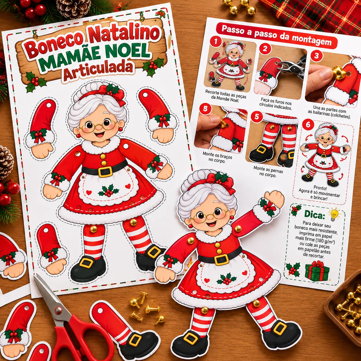 Boneco Natalino Mamãe Noel Articulada para Montar — Datas comemorativas para Educação Infantil: Monte uma linda Mamãe Noel…