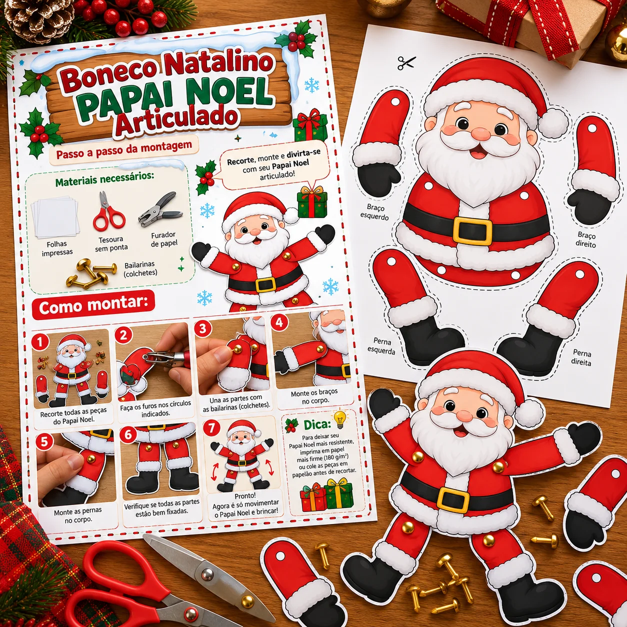 Boneco Papai Noel Articulado para Imprimir e Montar — capa do material