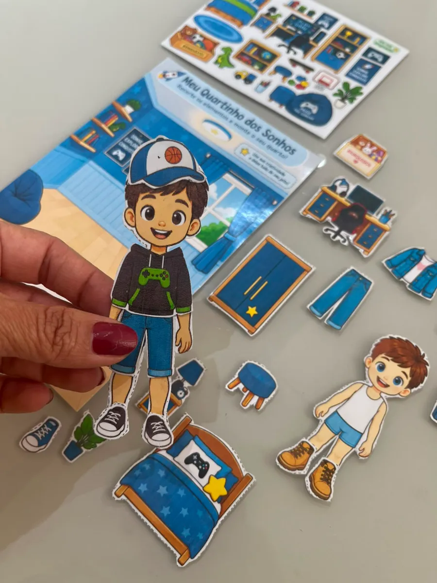 Bonecos de Papel - Guarda roupa Interativo Dia das Crianças — amostra 7: Uma coleção lúdica de bonecos de papel e elementos…
