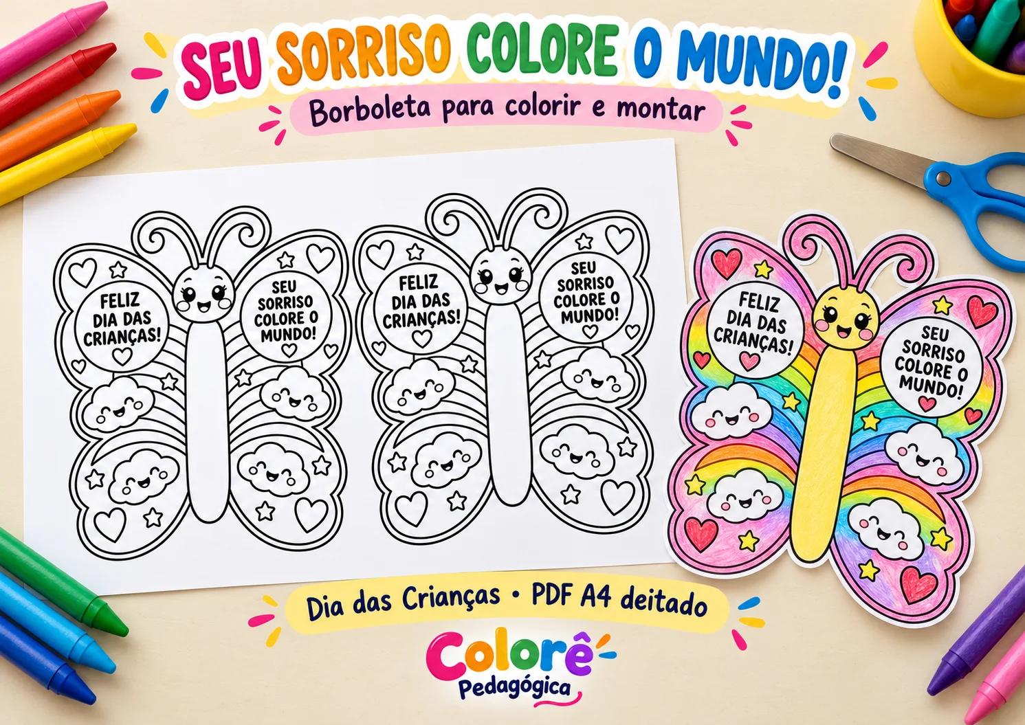 Borboleta para Colorir e Montar | Lembrancinha Dia das Crianças — PDF — amostra 1: Produto digital em PDF. Tubetes, doces,…