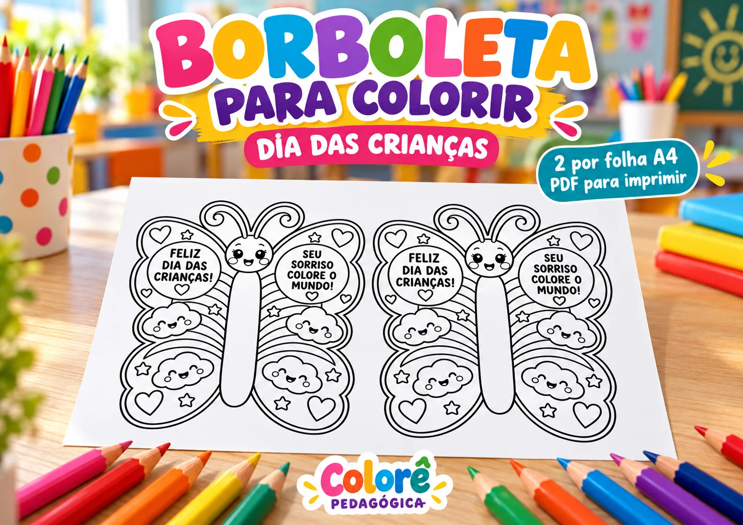 Borboleta para Colorir e Montar | Lembrancinha Dia das Crianças — PDF — Datas comemorativas para Educação Infantil: Uma…