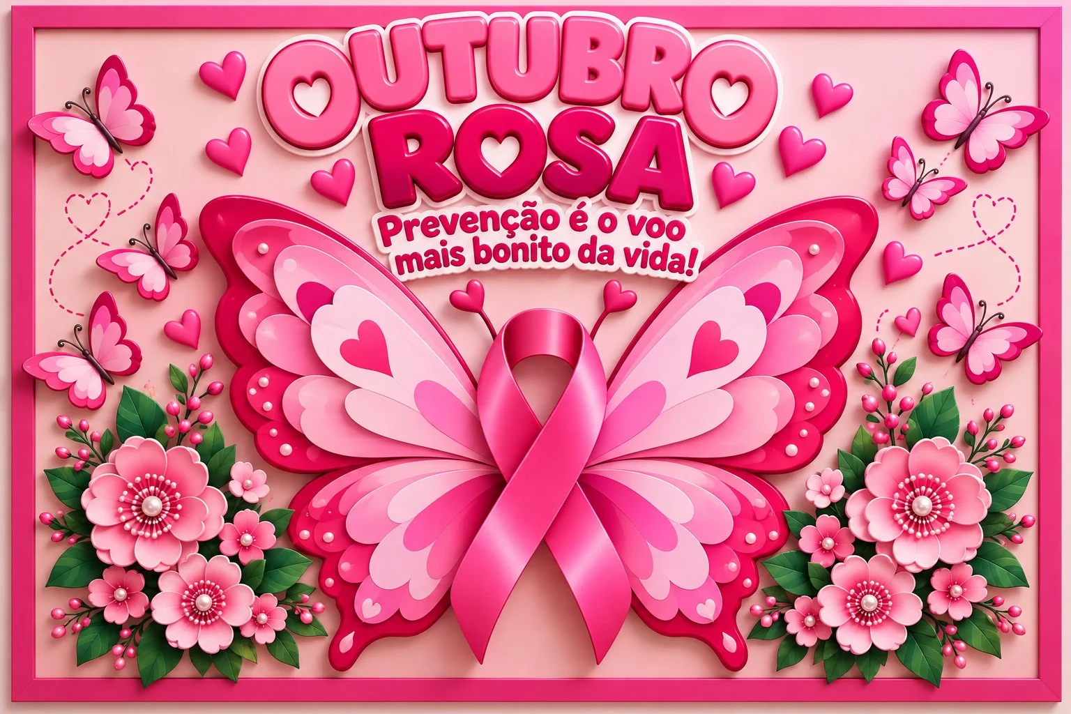 Borboleta Rosa Painel Outubro Rosa!PDF - 32 páginas . — amostra 4: Painel decorativo Outubro Rosa em estilo 3D, asas de…