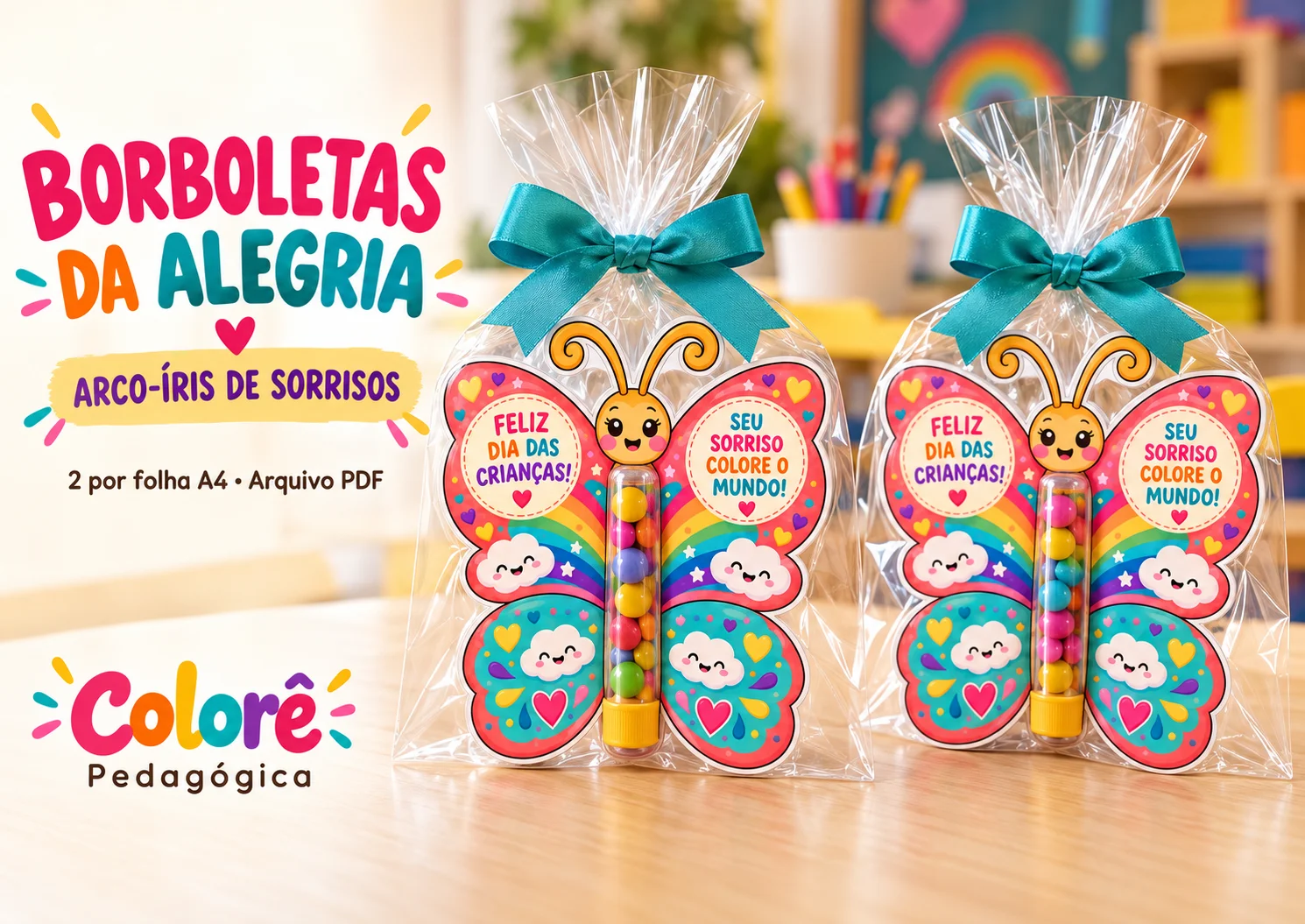 Borboletas da Alegria 4 Modelos de Lembrança para o Dia das Crianças — amostra 1: Produto digital em PDF. Tubetes, doces,…