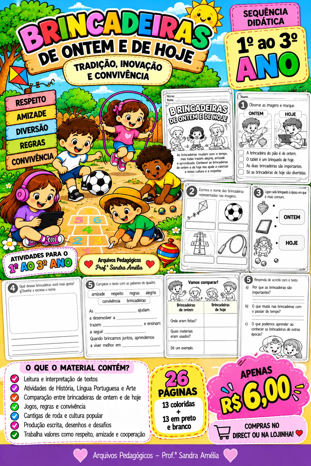 🪁🌈 BRINCADEIRAS DE ONTEM E DE HOJE 🧸⚽ — capa do material