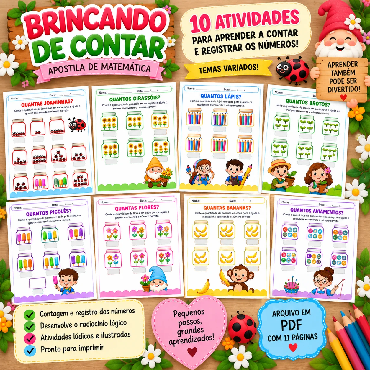 Brincando de Contar –Apostila de Matemática com Atividades de Contagem — amostra 1: Apostila com atividades lúdicas de…