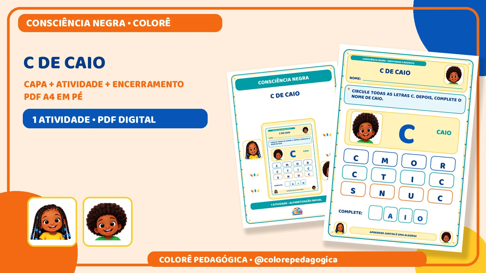C de Caio | Letra C e Consciência Negra Alfabetização. — amostra 1: Produto digital para impressão em A4, na orientação… C de Caio | Letra C e Consciência Negra Alfabetização. — amostra 1: Produto digital para impressão em A4, na orientação…