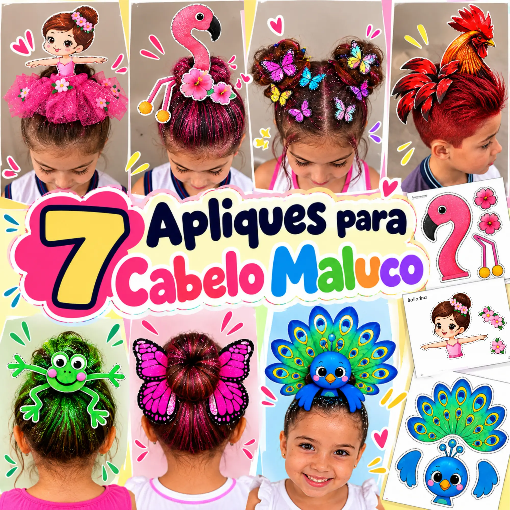 Cabelo Maluco – 7 Modelos para Recortar | Dia das Crianças — capa do material