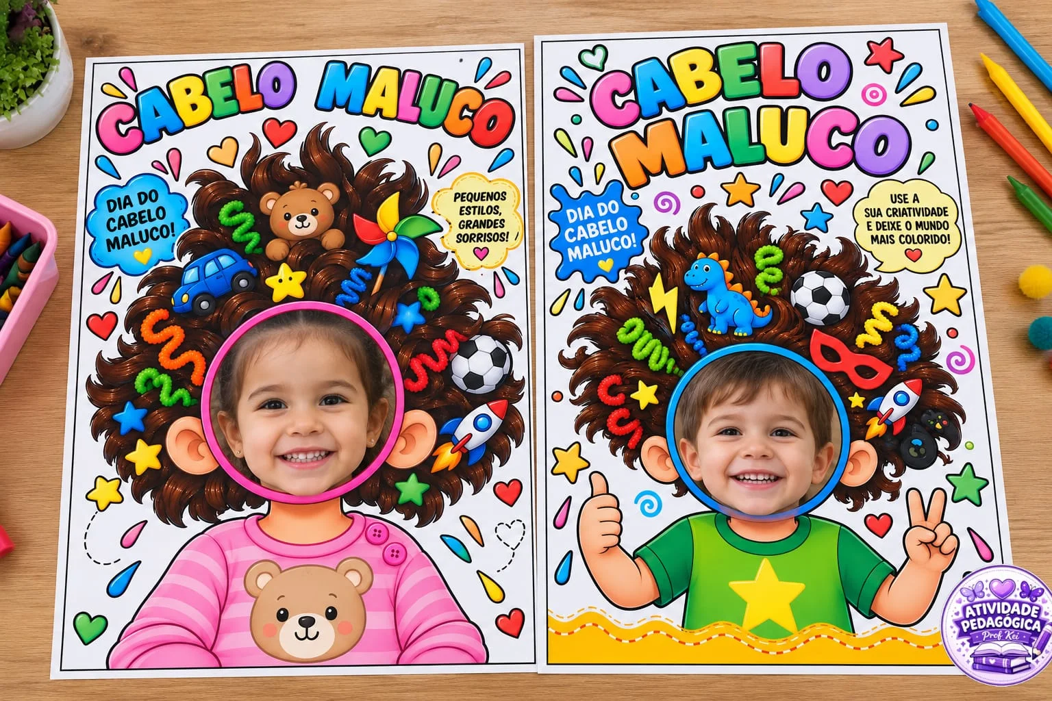 CABELO MALUCO – ATIVIDADE EDITÁVEL NO CANVA! 🌈✨ — Datas comemorativas para Educação Infantil: 📸 Basta adicionar a foto do…