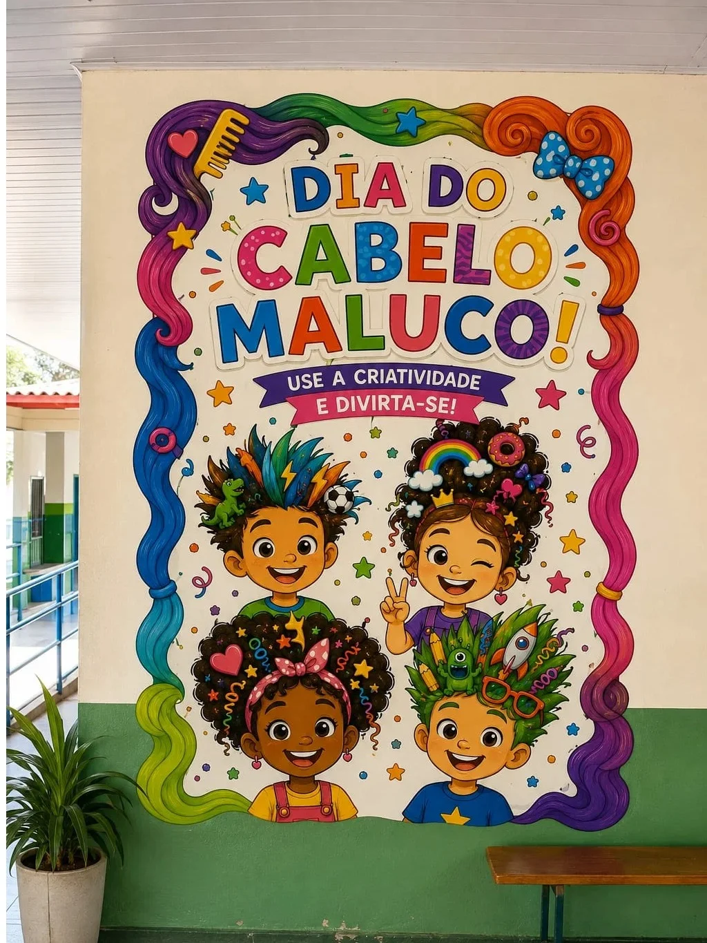 Cabelo Maluco – Diversão Garantida na Escola-BNCC — amostra 3: Kit Dia do Cabelo Maluco com convite, painéis para fotos e…
