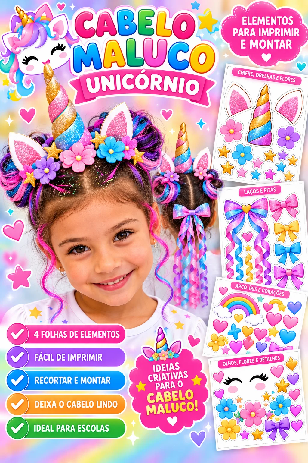 Cabelo Maluco Menina Unicórnio Educação Infantil e Fundamental PDF — amostra 2: Cabelo Maluco Unicórnio – Criativo e…