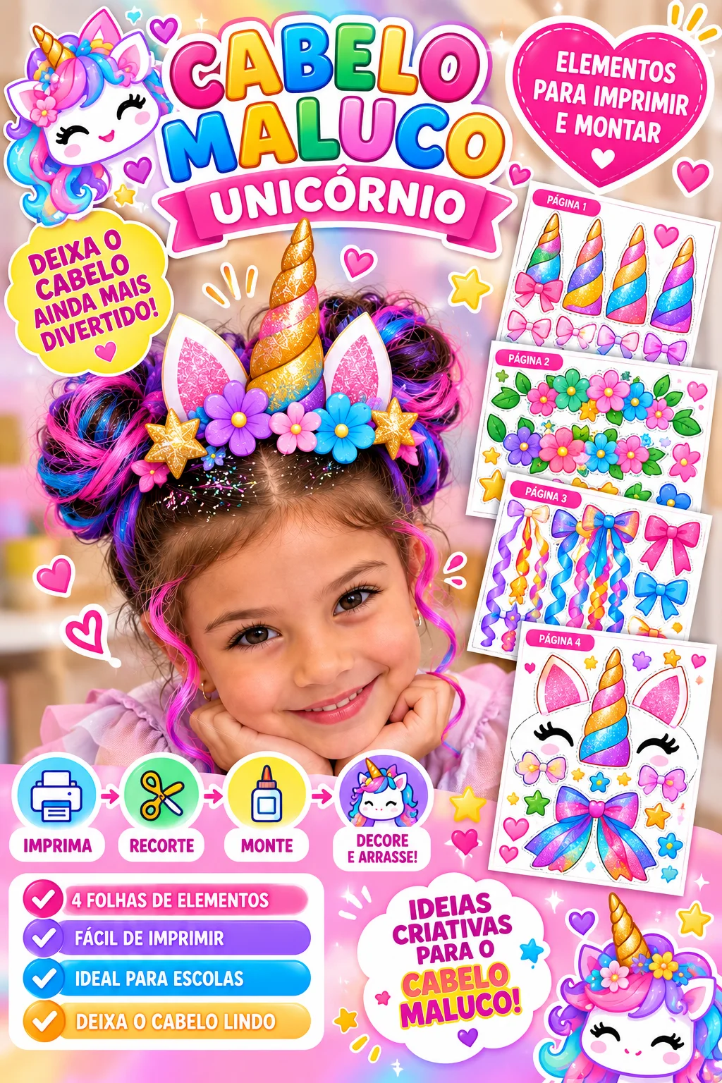 Cabelo Maluco Menina Unicórnio Educação Infantil e Fundamental PDF — Datas comemorativas para Educação Infantil: Cabelo…