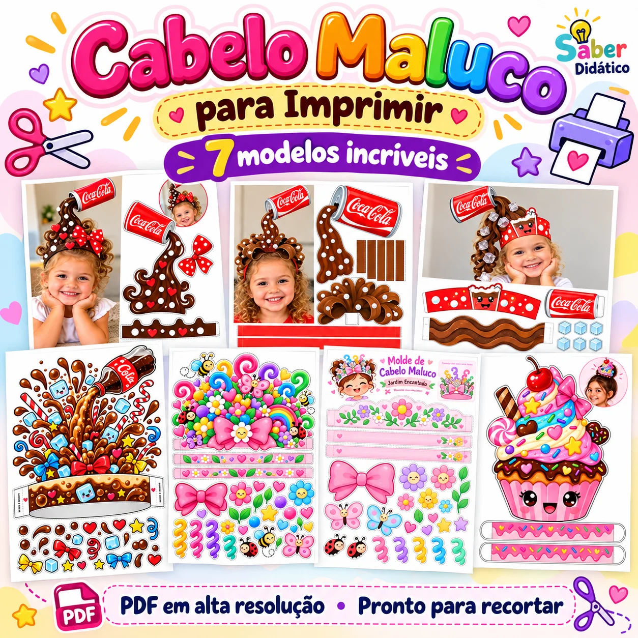 Cabelo Maluco para Imprimir – 7 Moldes Criativos em PDF — amostra 2: O que está incluso no material?