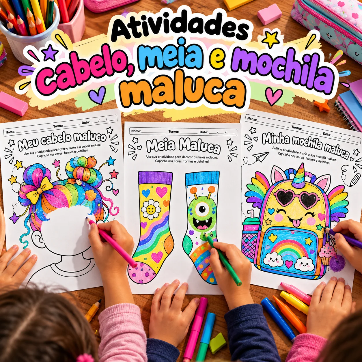 Cabelo, Meia e Mochila Maluca: Dia das Crianças — capa do material