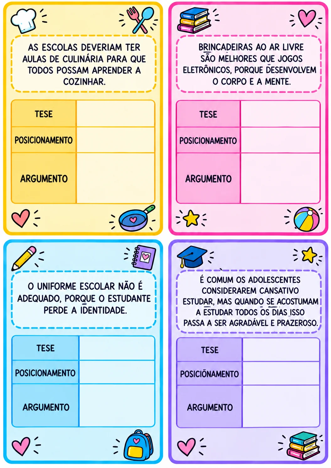 CAÇA À TESE - JOGO DE LEITURA E INTERPRETAÇÃO DE TEXTOS ARGUMENTATIVOS — amostra 3: O MATERIAL TRABALHA: