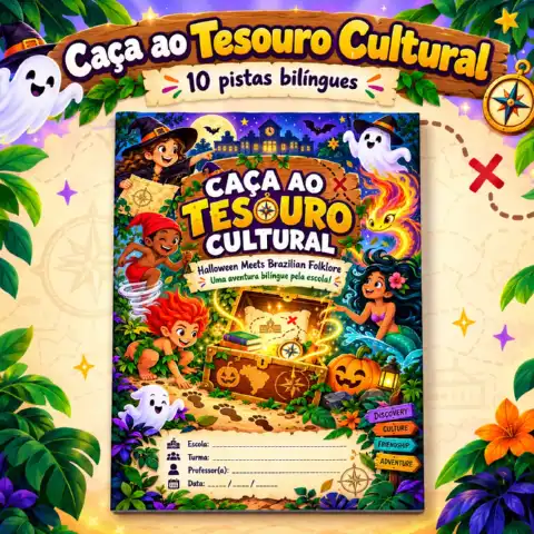 Caça ao Tesouro Halloween e Folclore Brasileiro – Jogo Bilíngue em PDF — capa do material