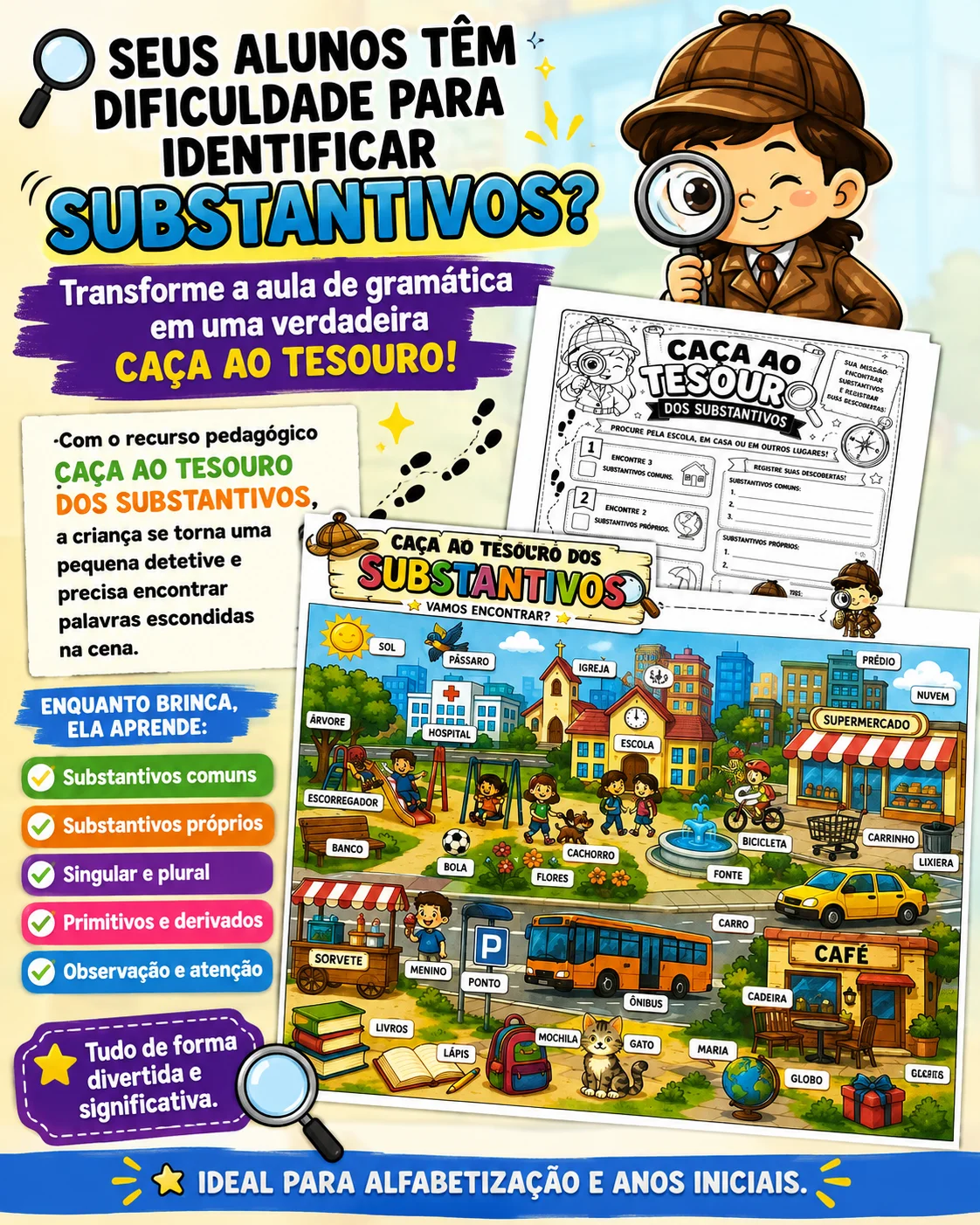 CAÇA AO TESOURO SUBSTANTIVOS - ALFABETIZAÇÃO — capa do material