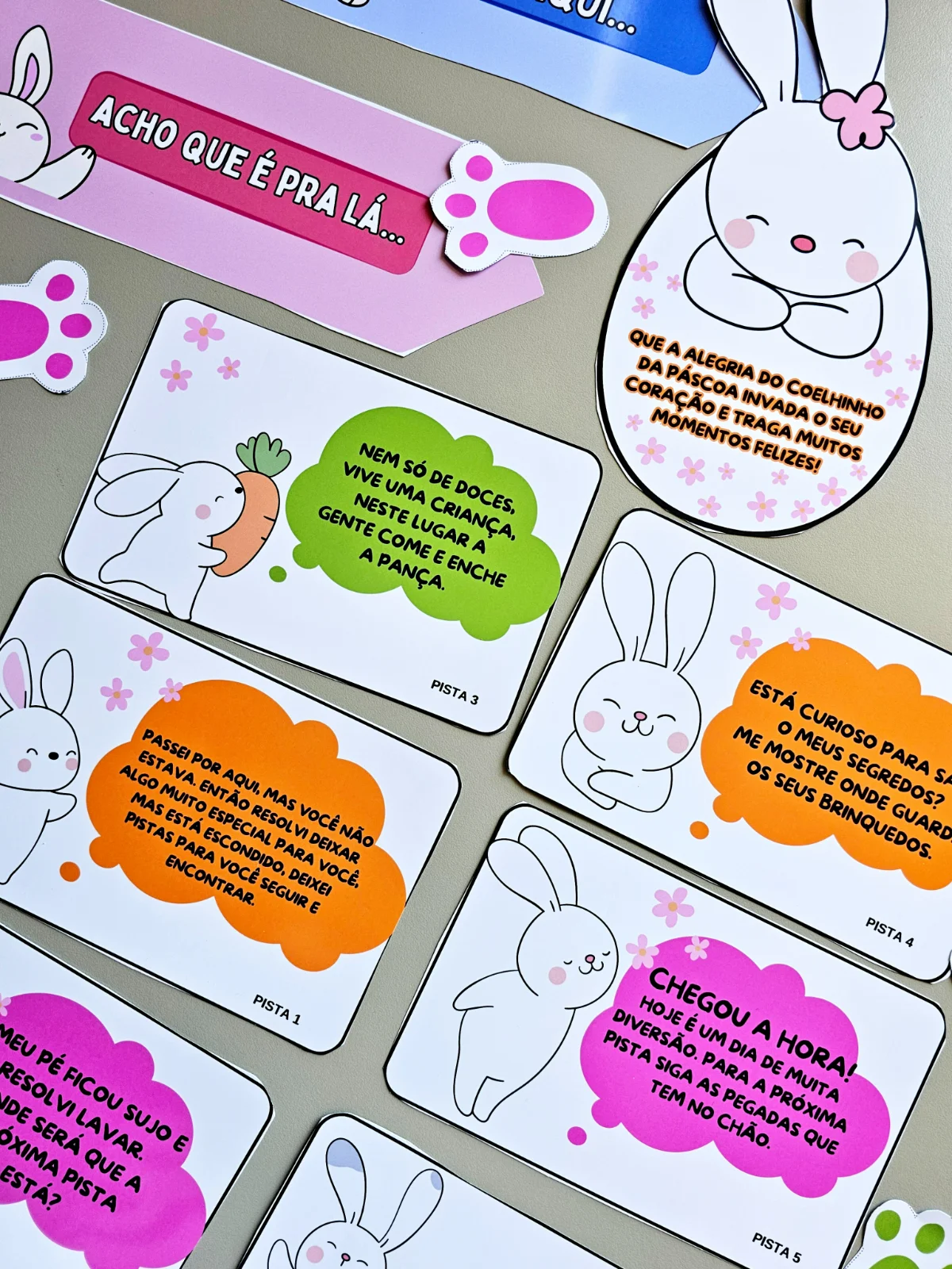 Caça aos Ovos de Páscoa: Atividade Completa em PDF — amostra 1: Kit para organizar a caça aos ovos na escola, com pistas,…
