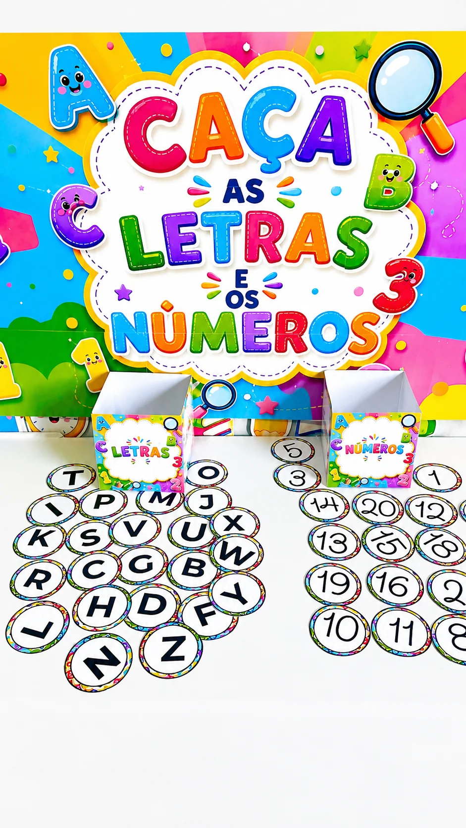 CAÇA ÀS LETRAS E NÚMEROS - 25 Páginas de Pura Diversão — amostra 3: espaço, identificar o que encontraram e colocar cada…