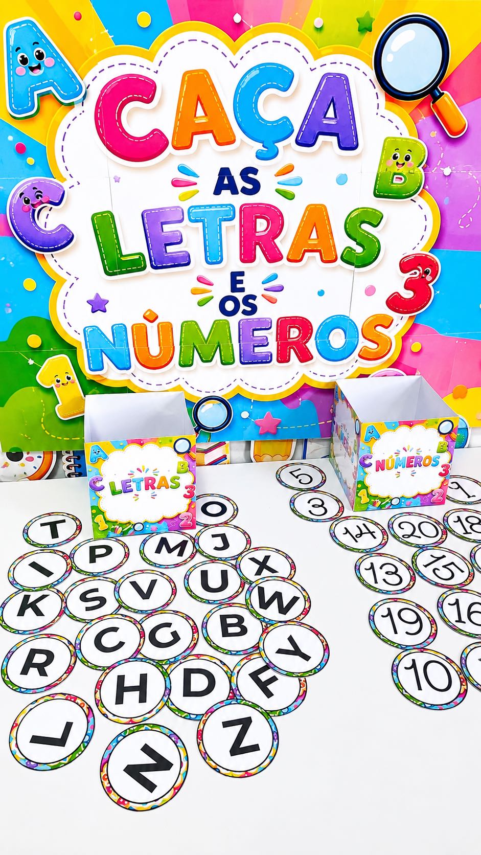 Caça às Letras e Números: Atividade Lúdica Alfabetização — amostra 2: Procure, identifique e classifique letras e números