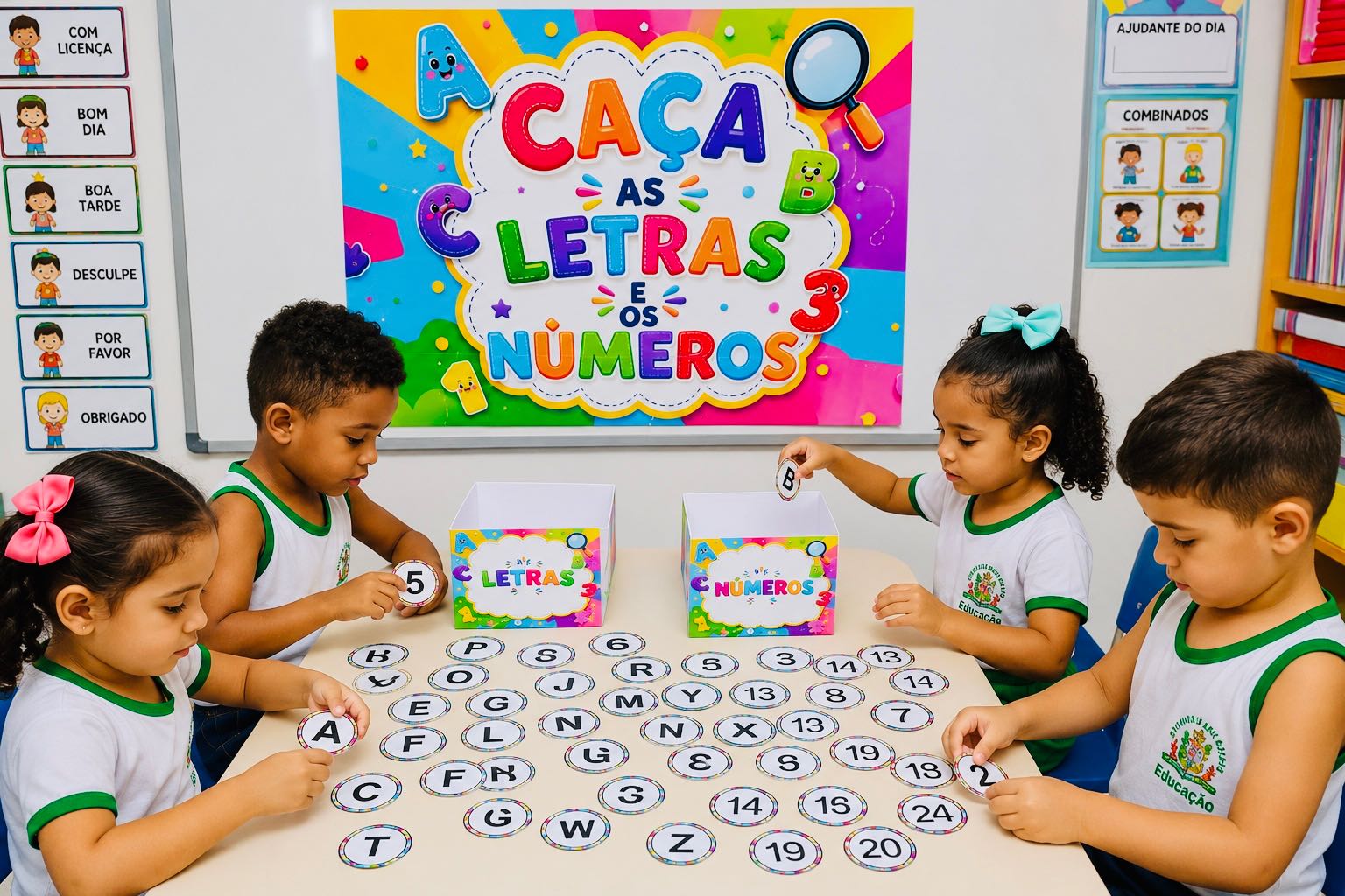Caça às Letras e Números: Atividade Lúdica Alfabetização — amostra 4: Procure, identifique e classifique letras e números