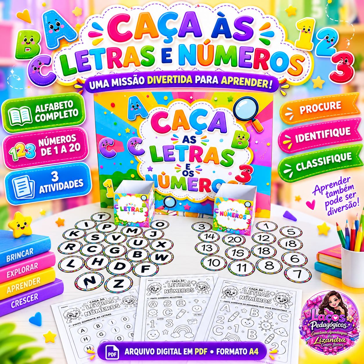 Caça às Letras e Números: Atividade Lúdica Alfabetização — capa do material