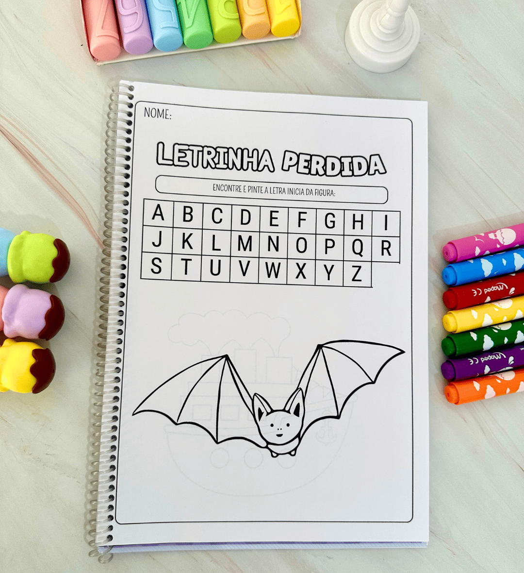Caça-letras para alfabetização: Letrinha Perdida em PDF — amostra 2: O que vem no material