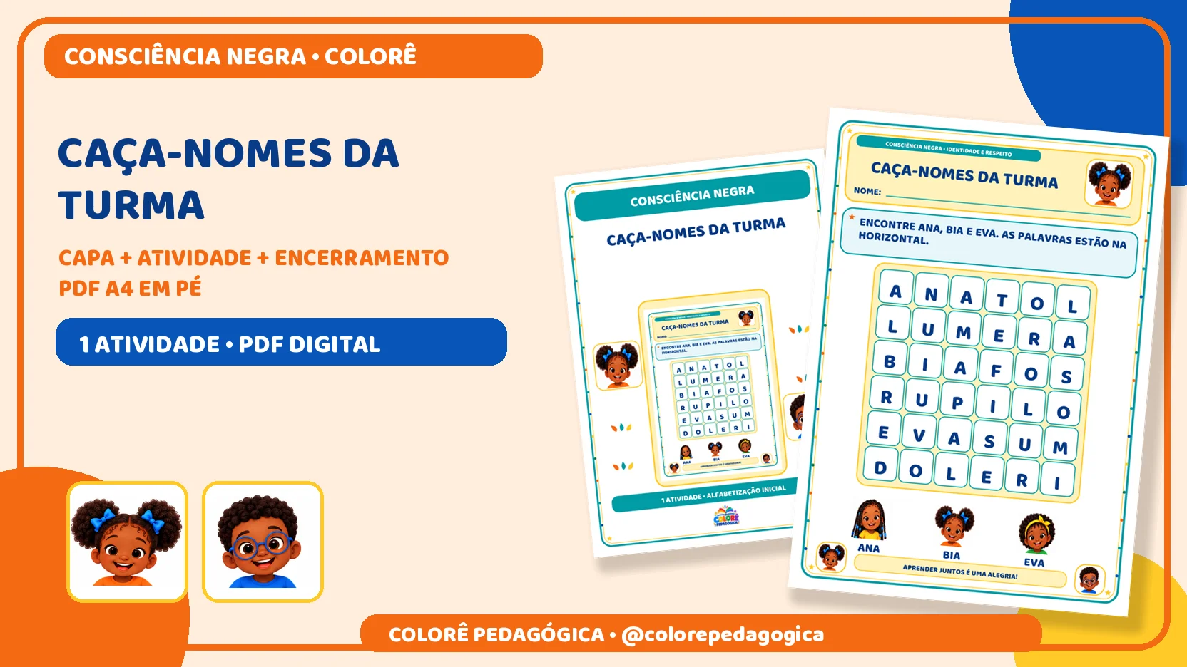 Caça-nomes da turma | Consciência Negra Alfabetização — amostra 1: Produto digital para impressão em A4, na orientação…