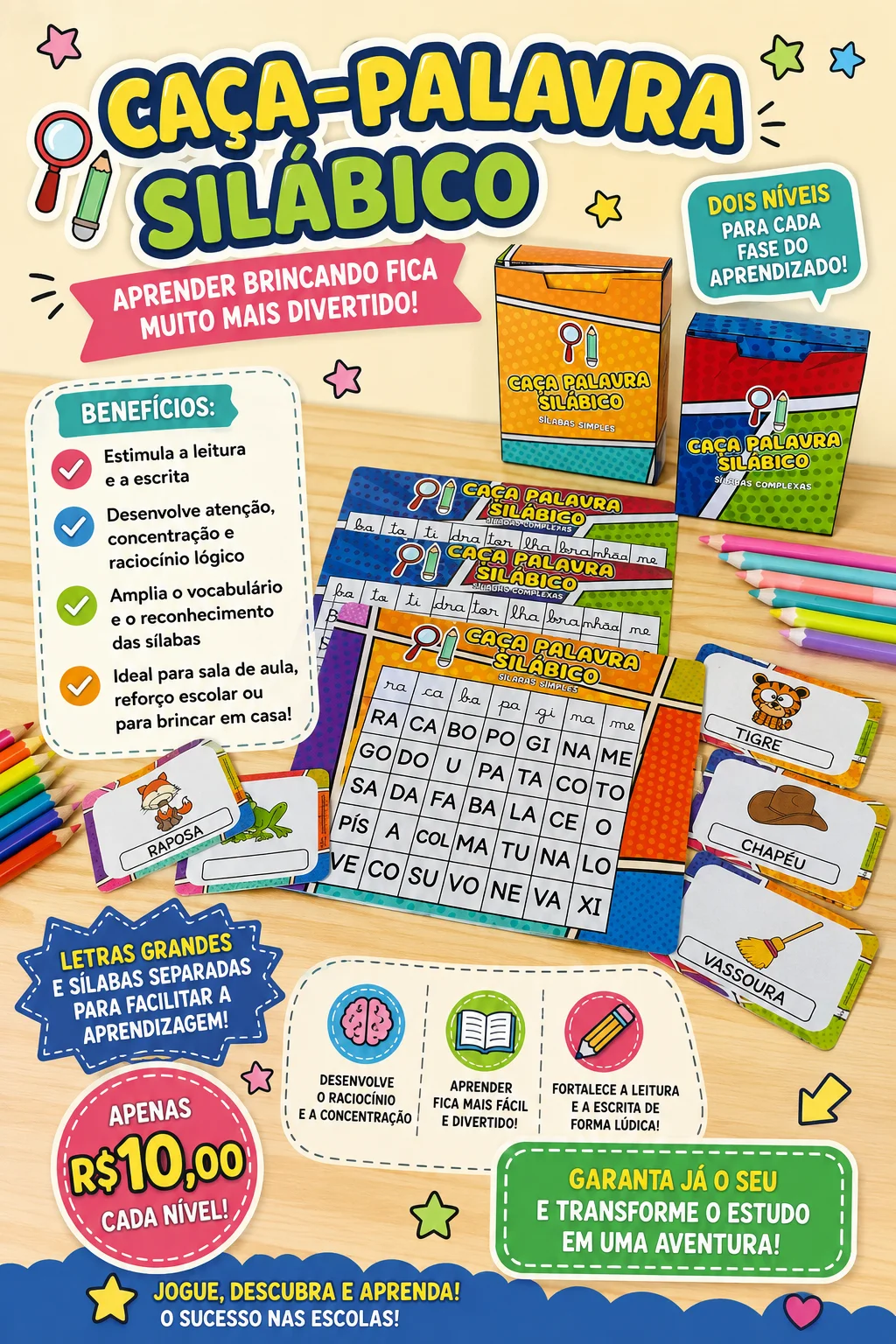 CAÇA-PALAVRA SILÁBICO - ALFABETIZAÇÃO INICIAL — capa do material