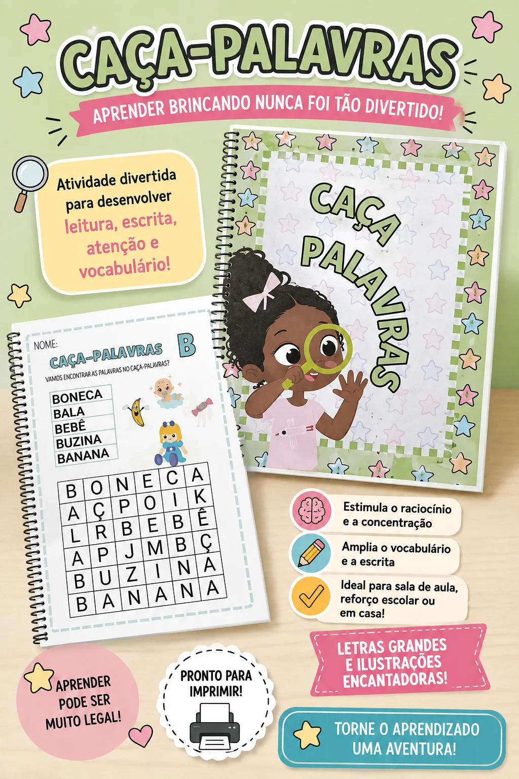 CAÇA-PALAVRAS — 26 ATIVIDADES PARA ALFABETIZAÇÃO! — capa do material
