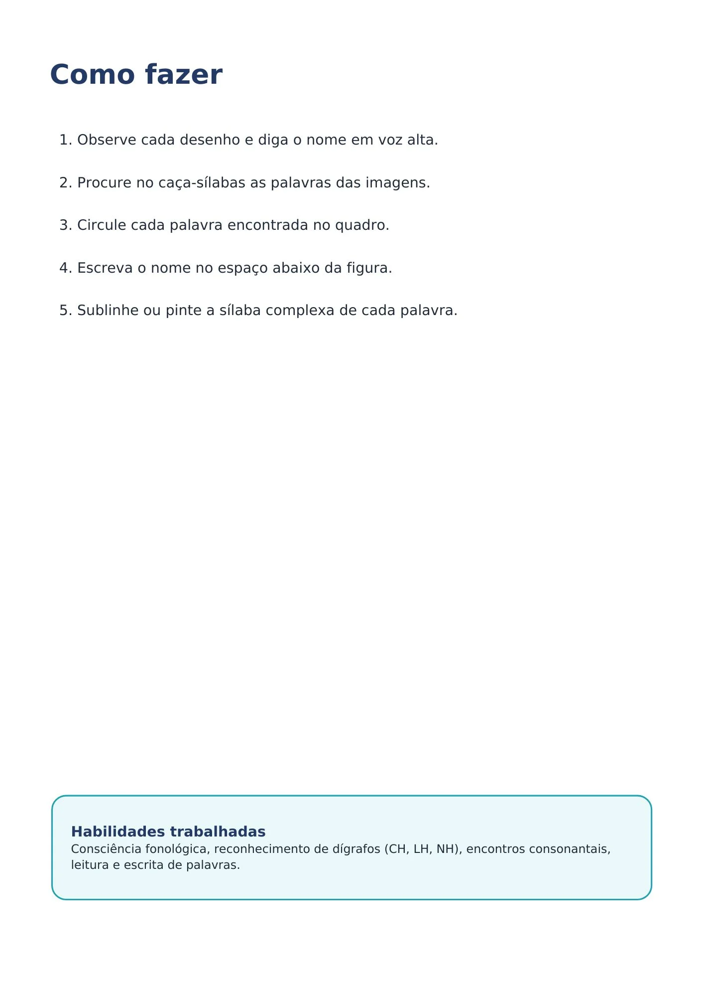 Caça-Sílabas Complexas – PDF para Imprimir — amostra 1: 5 Páginas de Atividades Temáticas