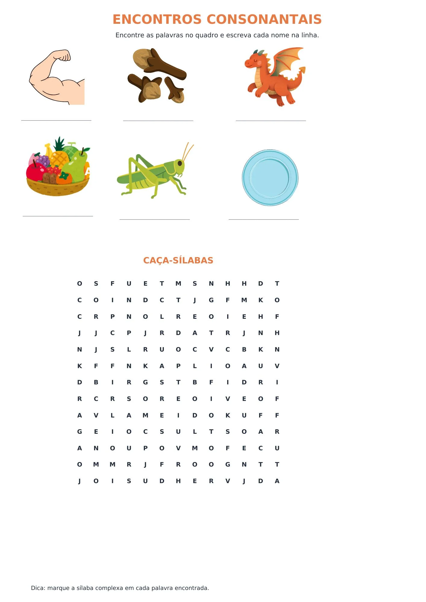 Caça-Sílabas Complexas – PDF para Imprimir — amostra 4: Kit com caça-sílabas para praticar leitura, escrita, dígrafos (CH,…