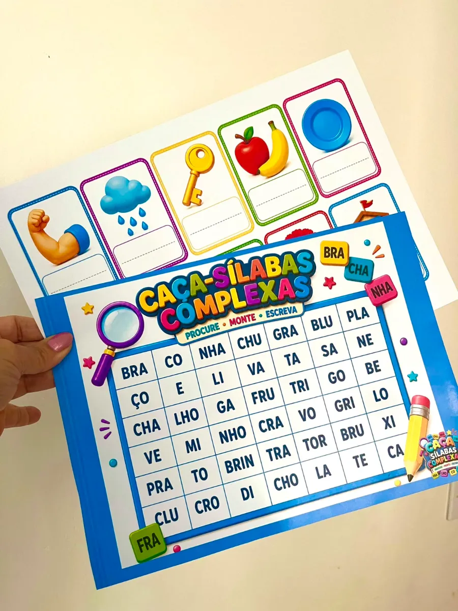 Caça Sílabas Complexas - Recurso Pedagógico 1°, 2° e 3° anos — amostra 2: Um recurso lúdico que trabalha leitura, escrita e…