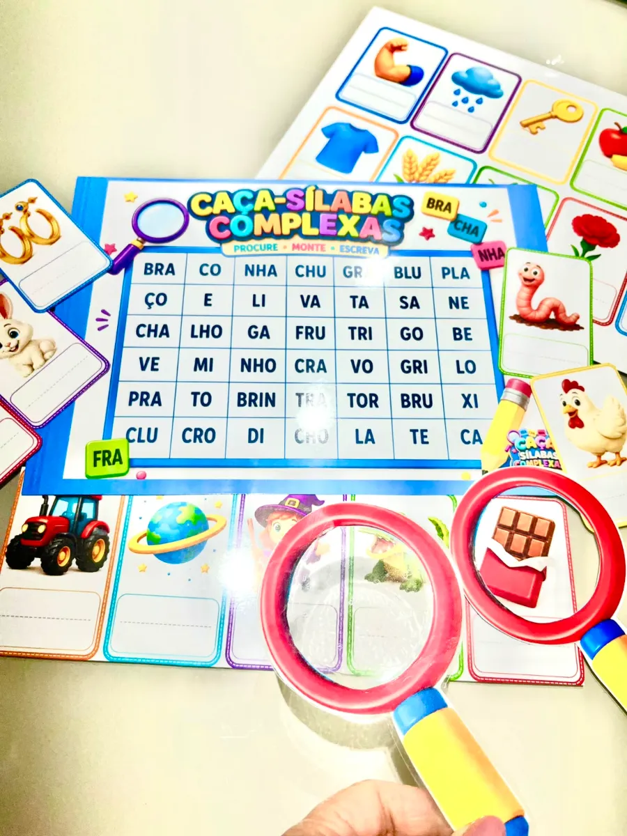 Caça Sílabas Complexas - Recurso Pedagógico 1°, 2° e 3° anos — amostra 4: Um recurso lúdico que trabalha leitura, escrita e…