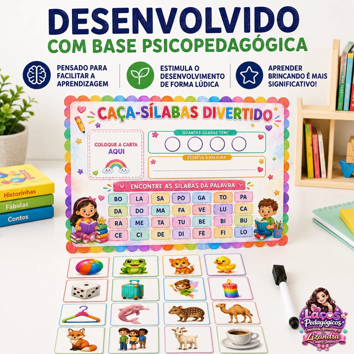 CAÇA SÍLABAS DIVERTIDO — amostra 2: 🌈 CAÇA-SÍLABAS DIVERTIDO 🌈 Aprender a formar palavras ficou muito mais divertido