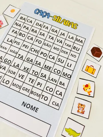CAÇA-SÍLABAS ILUSTRADO – APRENDA BRINCANDO! — amostra 2: O Caça-Sílabas Ilustrado é a atividade perfeita para estimular a…