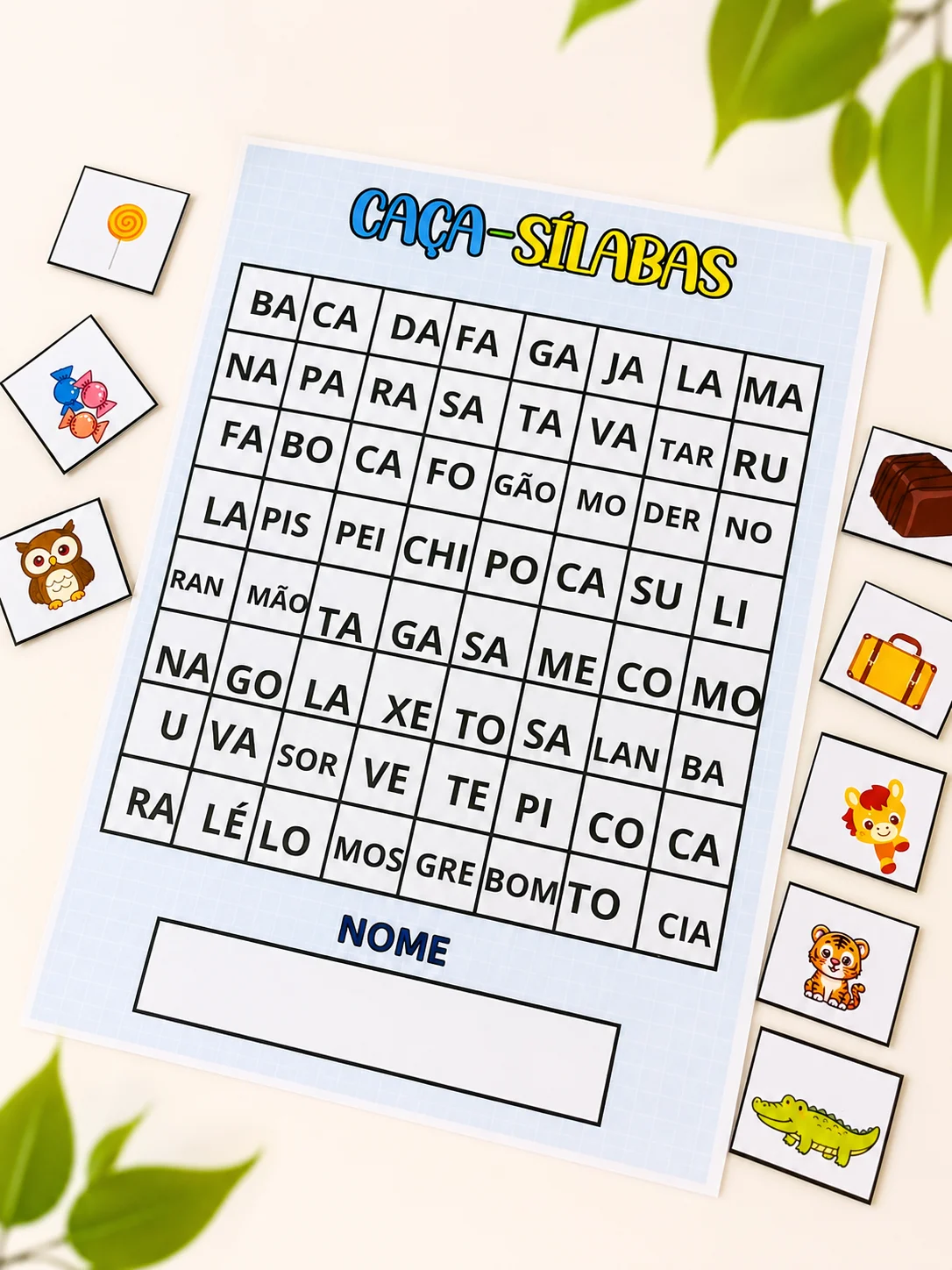 Caça-Sílabas – PDF para Imprimir | Educação Infantil e Alfabetização — amostra 1: O que vem no material