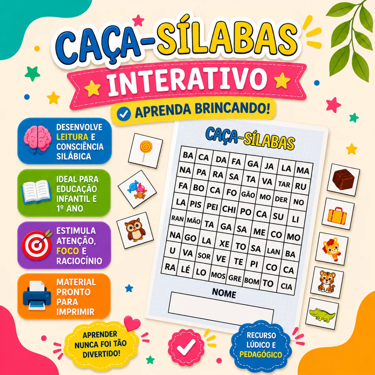 Caça-Sílabas – PDF para Imprimir | Educação Infantil e Alfabetização — Alfabetização para Educação Infantil: Caça-Sílabas…