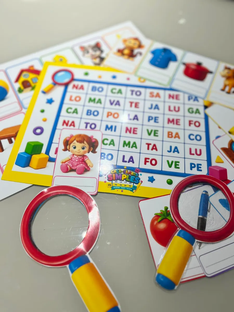 Caça Sílabas Simples - Português Alfabetização — amostra 4: Uma forma divertida de aprender a ler e escrever encontrando a…