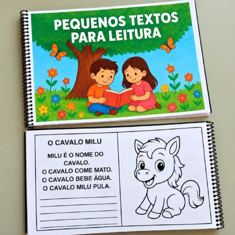 Caderninho de Leitura com Frases para Alfabetização — amostra 3: Material com 50 páginas de textos e frases curtas para…