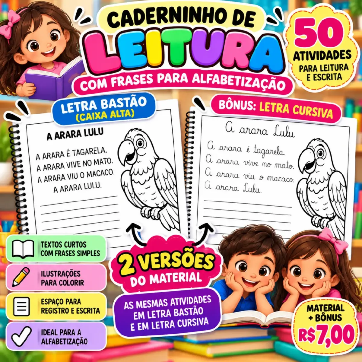 Caderninho de Leitura com Frases para Alfabetização — Alfabetização para Educação Infantil: Material com 50 páginas de…
