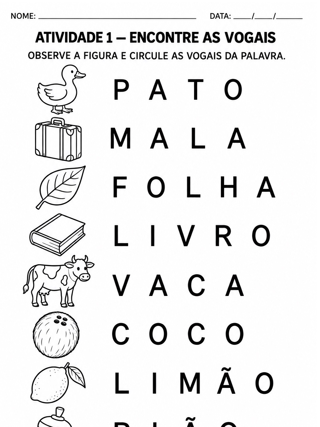 Caderno de Alfabetização 1º Ano: 30 Atividades em PDF — amostra 7: 30 atividades de alfabetização com vogais, letras…