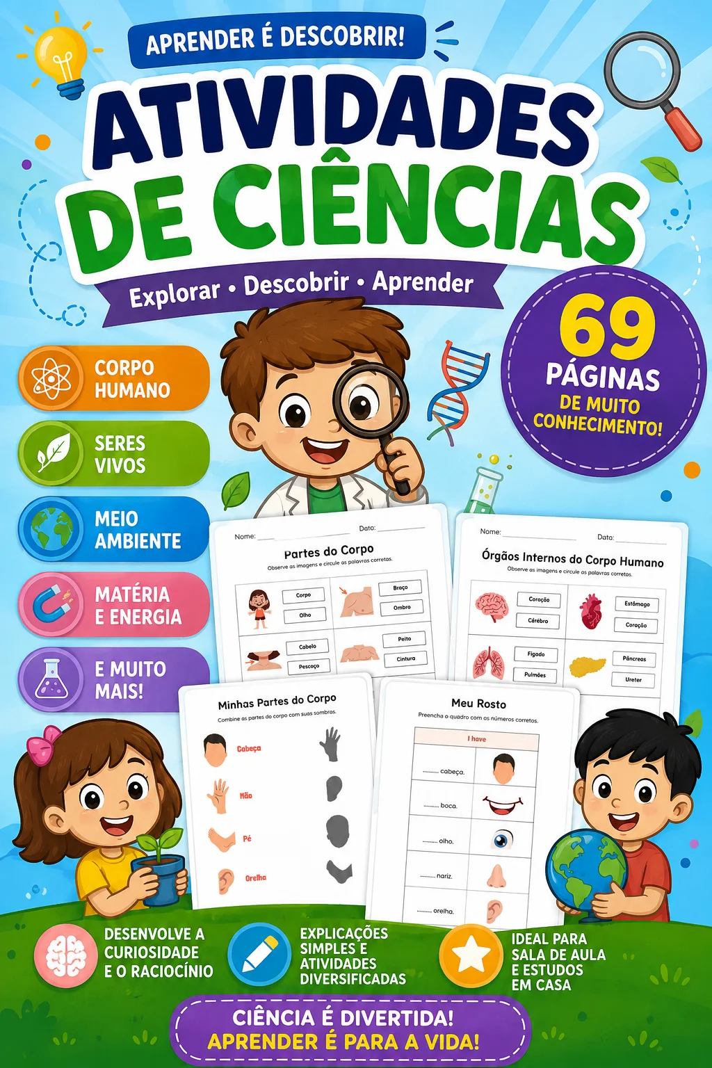 🧍‍♀️🌱 CADERNO DE ATIVIDADES ALFABETIZAÇÃO INICIAL — Alfabetização para Educação Infantil: Aprender sobre o corpo humano e…